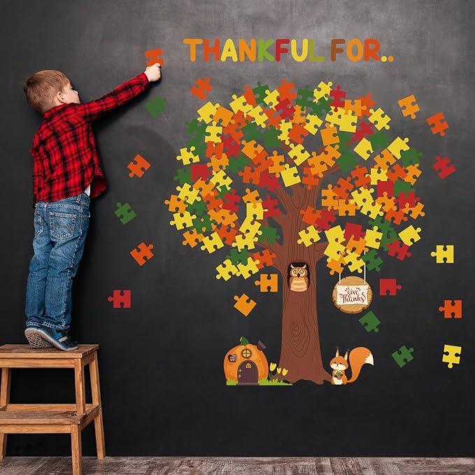 Pajean Thanksgiving Classroom Bulletin Board Decorations Bulletin Board Tree Fall Tree Set Classroom Decorations Puzzle Cutouts for Autumn Harvest Thanksgiving Party Decorations