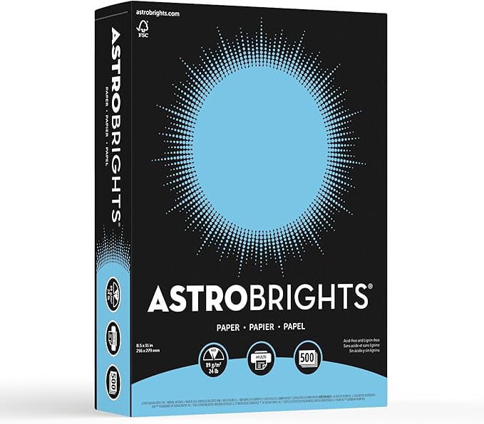 Neenah Astrobrights 30% Recycled Bright Color Paper, 8 1/2in x 11in, 24 Lb, FSC Certified, Lunar Blue, Ream Of 500 Sheets, 21528