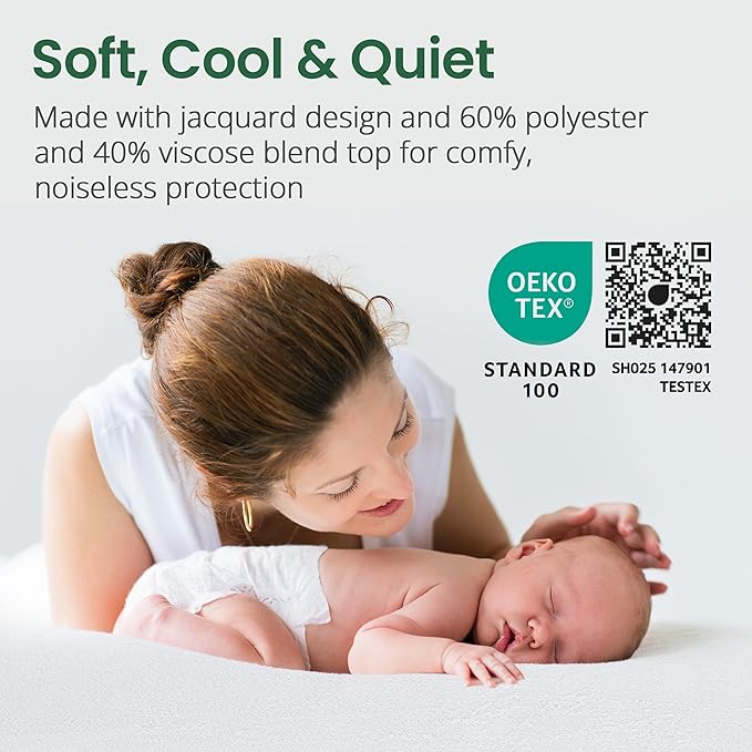 SafeRest Sleepure Waterproof Mattress Protector Crib Size - Viscose Derived from Bamboo - Fitted with Stretchable Pockets - Machine Washable Cotton Crib Mattress Cover for Bed