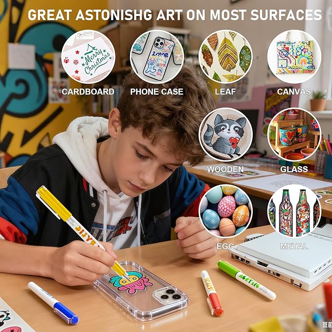 168 Colors Acrylic Paint Markers, Acrylic Ballpoint Pens Bullet Tip 1.0 mm, High Gloss Gel Pens, Non-Bleed Ink, Odorless, Quick-Drying, Smoothly for Detail Work, Writing, Doodling, Note taking