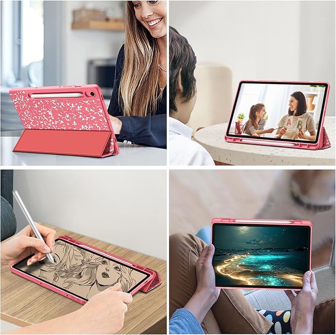 Fintie Slim Case for Samsung Galaxy Tab S10 Lite/ S10 FE/ S9 FE 5G 10.9 Inch/Tab S9 11 Inch with Built-in S Pen Holder, Soft TPU Smart Stand Back Cover Auto Wake/Sleep Feature, Composition Book Pink