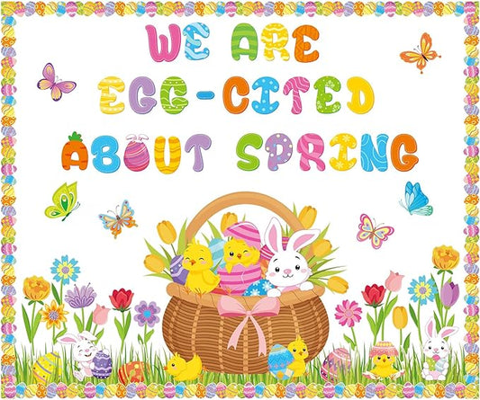 Pasimy Easter Bulletin Board Decorations Set Christian Easter Classroom Decorations Easter Bunny Egg Paper Cut Outs for School Nursery Spring Easter Birthday Party Supplies(Bunny)