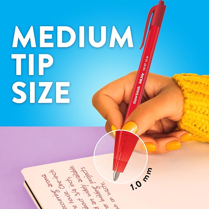Paper Mate InkJoy 100RT Retractable Ballpoint Pens, Medium Point, Blue, Box of 12