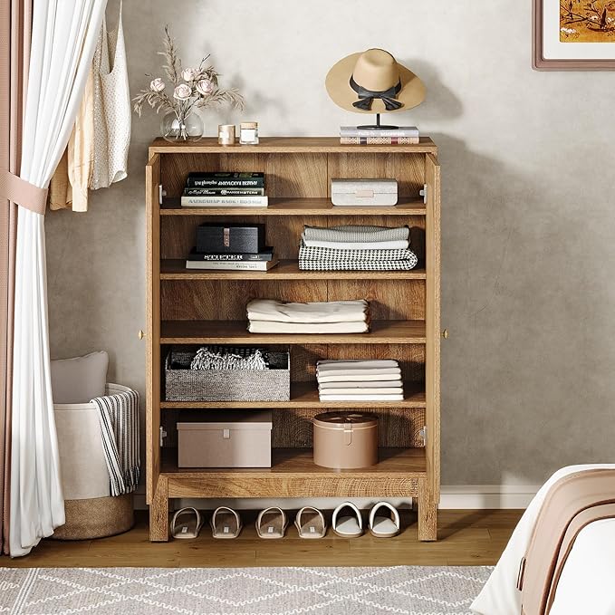 Tribesigns Shoe Cabinet with Doors, 5-Tier Shoe Storage Cabinet with Adjustable Shelves, 20 Pairs Wooden Shoe Rack Organizer, Tall Narrow Shoe Cabinet for Entryway, Hallway, Living Room, Rustic Brown