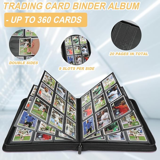 Trading Card Binder 9 Pocket, GERMUN PU Cover Card Binder for 360 Cards, Premium Trading Card Holder Folders, Double Sided Pocket Card Album for MTG, TCG (Black)