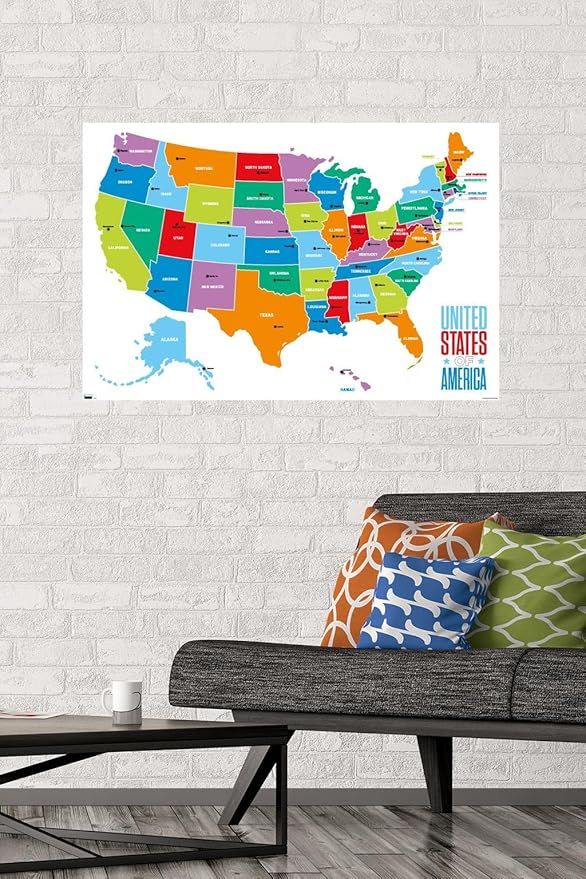 Trends International Map - United States Of America 2022 Wall Poster, 22.375" x 34", Premium Poster & Mount Bundle