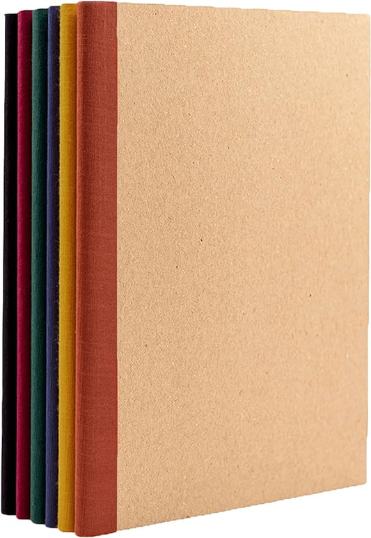 PAPERAGE 6-Pack Composition Notebook Journals, 120 Pages, Kraft Cover with Jewel Tone Spines, College Ruled Lined Paper, Small Size (8 in x 5.75 in) – for Home, Office or School Supplies