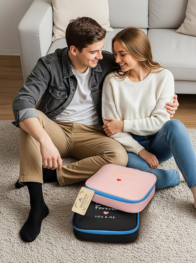 MATEIN Valentines Day Gifts for Couples, Mr and Mrs Gifts, Electronics Organizer Travel Case with USB Port, 2-Pack Couple Cord Organizer Bag 2-in-1 Cable Storage Bag for Tech Accessories and Makeup
