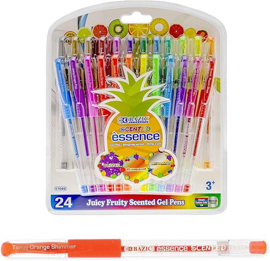 BAZIC Products Scented Glitter Neon Metallic Gel Pen, 24 Color Smooth Writing for Drawing Coloring Greeting Card Art Christmas Gift (24/Pack), 12-Pack