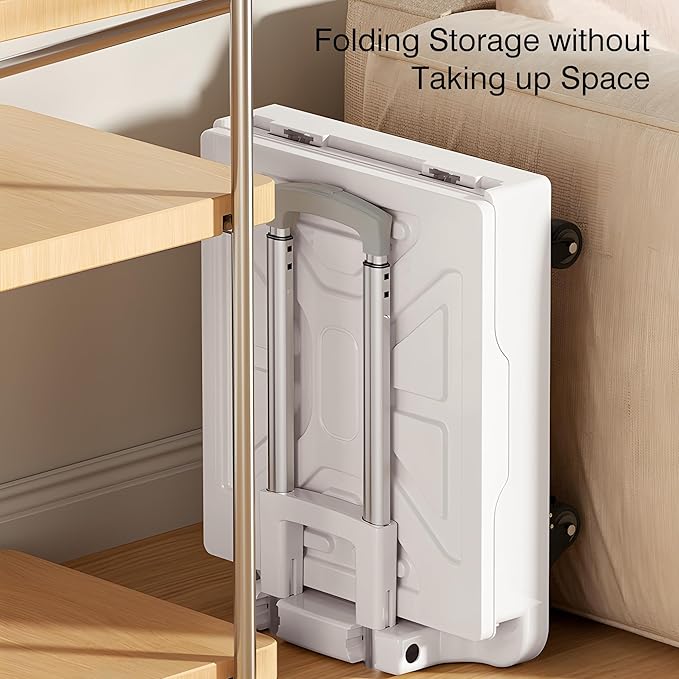 VECELO Rolling Carts with Wheels, Foldable Utility Cart, Light Weight Platform Trucks Dolly, with Recessed Design for Lids, 4 Heavy Duty Wheels, Ideal for Shopping, Camping, Teachers, Pearl White