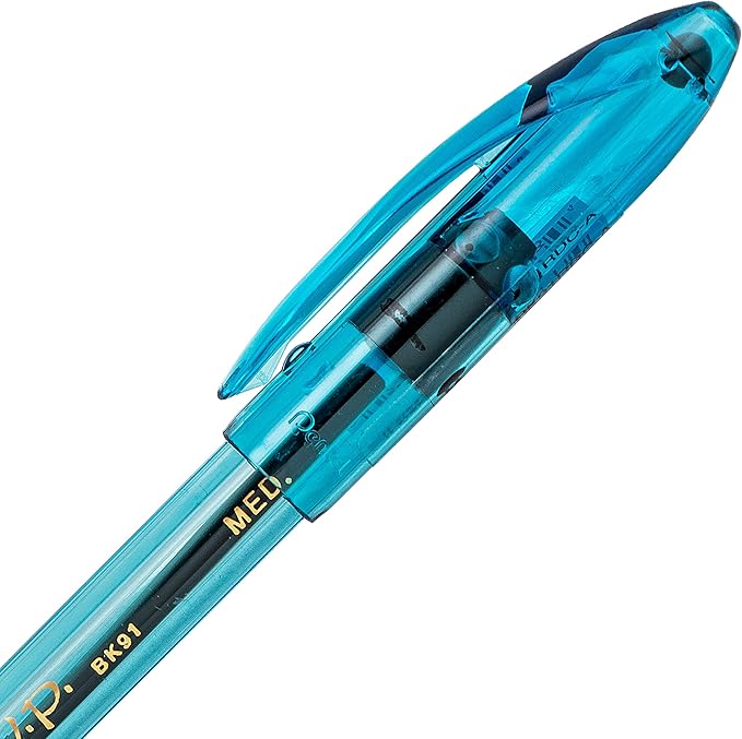 Pentel RSVP Razzle-Dazzle Ballpoint Pen, (1.0mm) Medium Line, Blue Barrel, Black Ink, Box of 12 (BK91RDC-A)