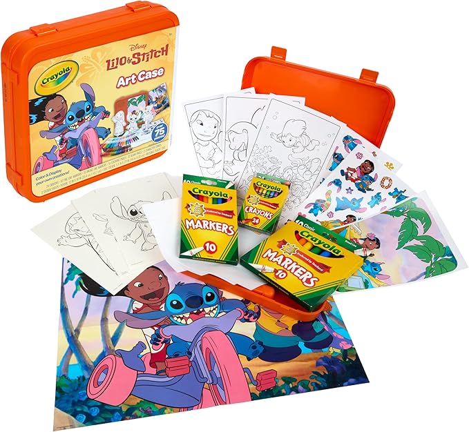 Crayola Lilo & Stitch Coloring Art Case (75+ Pcs), Markers, Crayons, Coloring Pages, Stickers & Poster, Art Kit for Kids, Lilo & Stitch Gift for Girls & Boys, 5+