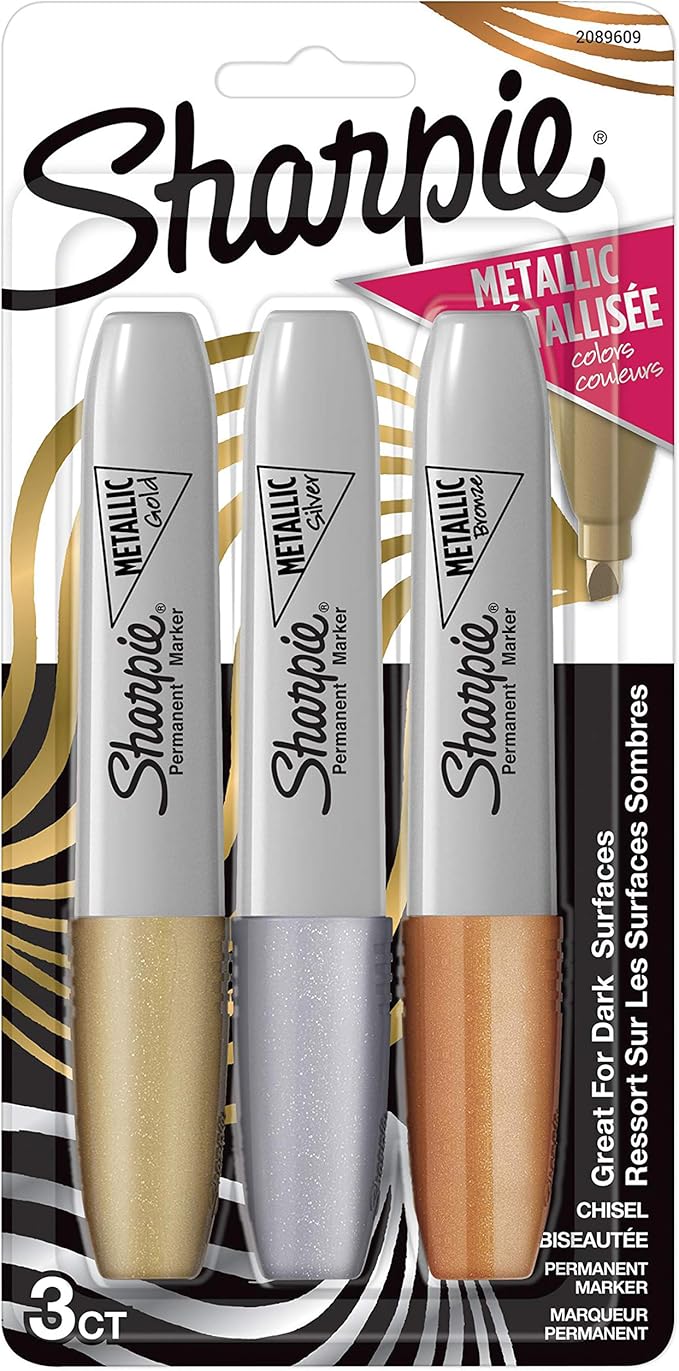 Sharpie Metallic Permanent Markers, Chisel Tip, Assorted Colors, 3 Count
