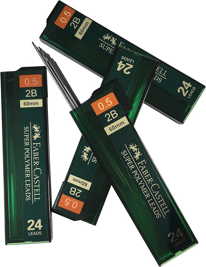 Faber-Castell 0.5mm 2B Mechanical Pencil Refills (96 Leads, 4 Tubes of 24 Leads Each)