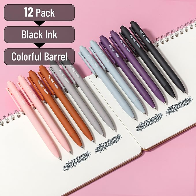 Mr. Pen- Retractable Gel Pens, 12 Pack, Black Ink, Earthly Neutrals Barrel Gel Pens Fine Point 0.5mm, Gel Ink Pens, Aesthetic Pens for Journaling Fine Tip Pens