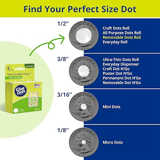 Glue Dots Double-Sided Removable Dots, 1/2'', Clear, Includes 3 Rolls of 200| 600 Total (Pack of 9)