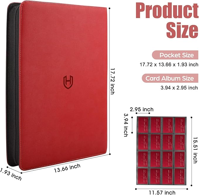 Card Binder 16 Pocket with Zipper, 1024 Pockets Trading Card Holder Book, Premium PU Cover Zip Folder Binder, Side Loading Carrying Case Binder Album for TCG, MTG, Sports Cards, Game Cards