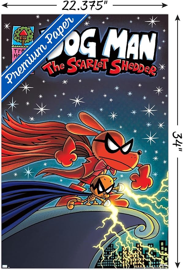 Dog Man - The Scarlet Shedder Wall Poster, 34L" x 22.4W", Premium Poster & Mount Bundle