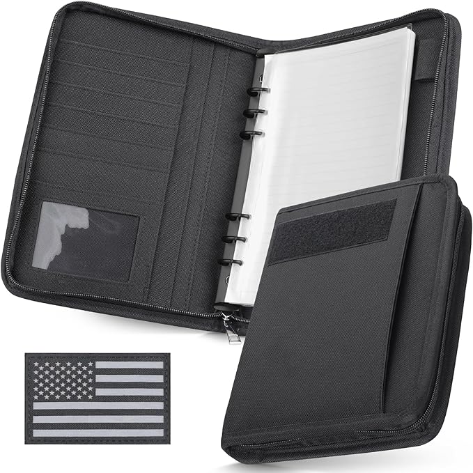 WYNEX Tactical Notebook Padfolio Ring Binder - Refillable A5 6-Ring Binder, Zip Hardcover Notebook with 80 Pages, Water-Resistant Notebook Cover for Planners, College, Office, Field, Gift