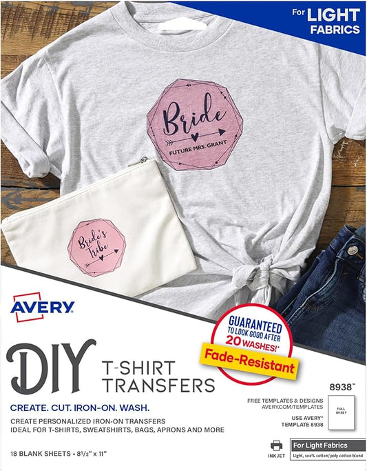 Avery® T-Shirt Transfers, Light, 8938, Pack Of 18