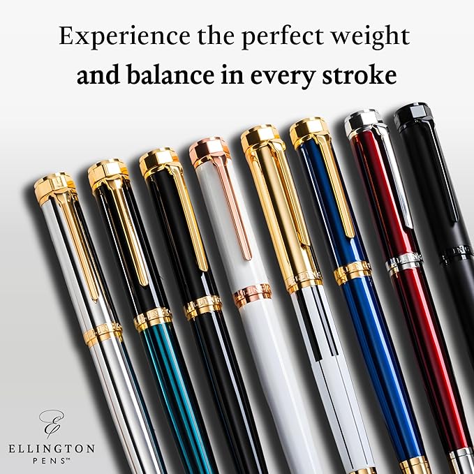 Ellington Pens Luxury Fountain Pen Set - Extra Fine Nib- Includes 3 Ink Cartridges, Refillable Ink Converter, Gift Box- Fountain Pens For Writing, Calligraphy, Journaling, Sketching (Silver Sonata)