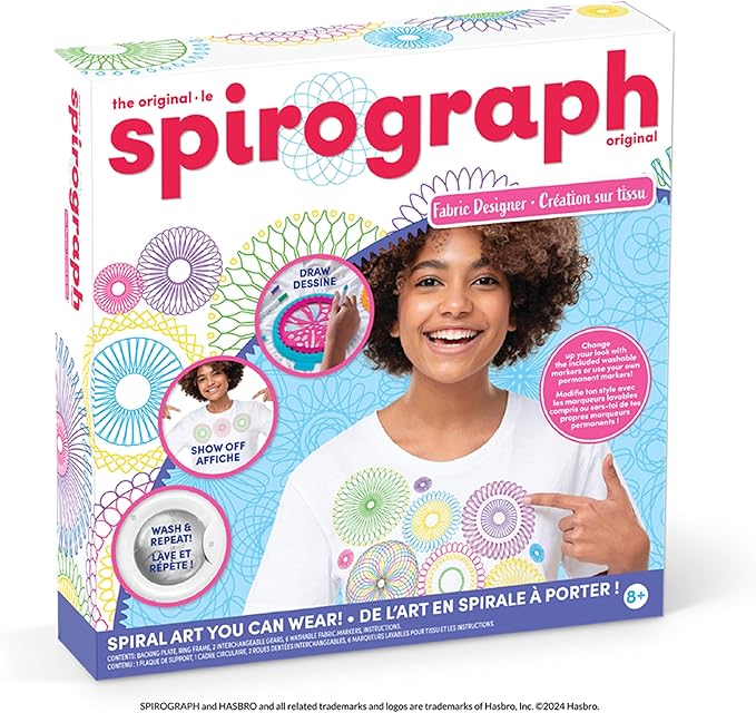 Spirograph Fabric Designer Spiral Art You Can Wear, Kids Toys, Drawing Kit, Classic Gear Design Kit, Fabric Pens, Ages 6+