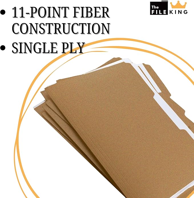 The File King 1/3-Cut Top Tab Kraft File Folders - Letter Size | Box of 100 | USA Made | Assorted Positions | 11-Point Fiber | Organize Home & Office Papers