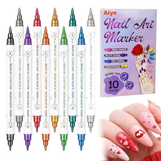 10 Color Nail Art Pens, Double-ended Nail Polish Pens Drawing Painting Point Liner Acrylic Painted Pen Kit, DIY Nails Art Design Manicure Tools Christmas Gifts 2026 Upgrade