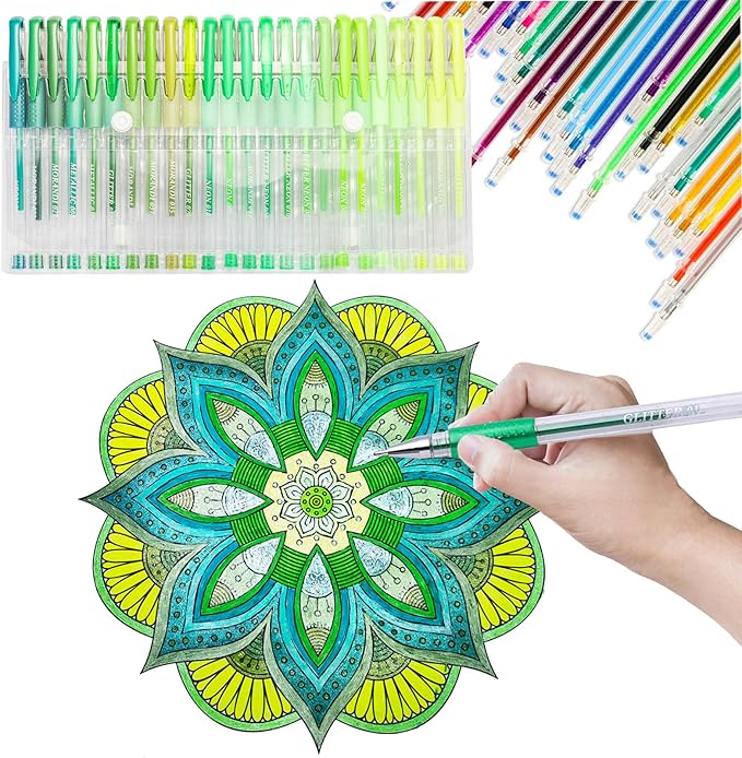 48 Pack Green Gel Pens, 24 Colored Gel Pen with 24 Refills,40% More Ink Write Smooth for Adults Coloring Books Drawing Doodling Scrapbooks Bullet Journaling