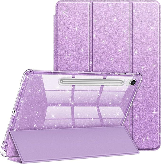 Fintie Slim Case for Samsung Galaxy Tab S10 Lite/ S10 FE/ S9 FE 5G 10.9 Inch/Tab S9 11 Inch with S Pen Holder, Glittering Sparkly Shockproof Cover with Shiny Clear Back Shell, Auto Wake/Sleep, Purple