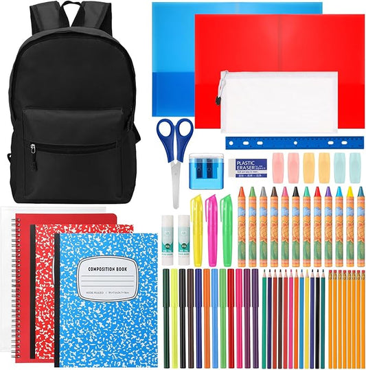 Back to School Supplies with Backpack Kids Kindergarten Preschool Elementary Supply Bundle Kit Middle High School Notebook for K-12 Student Girl Boy Classroom(Black)