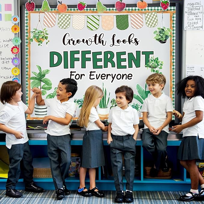 Spring Greenery Bulletin Board Decorations Set with Borders Motivational Plants Classroom Decor for Teachers Positivity Cutouts for Class School Classroom Bulletin Board Decoration