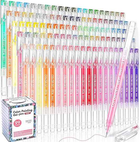 Gel Pens For Coloring, 99 Colors Gel Colored Pens Marker for Adult Coloring Books, 0.6mm Fine Point Pens for Black Paper, Writing, Journaling, Drawing, Art Supplies