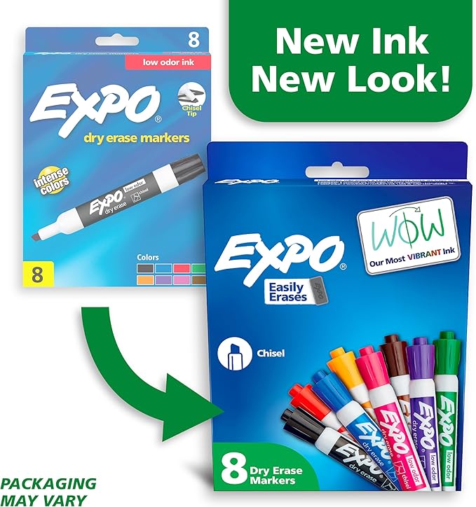 EXPO Low Odor Dry Erase Markers Chisel Tip Assorted Colors 8 Count