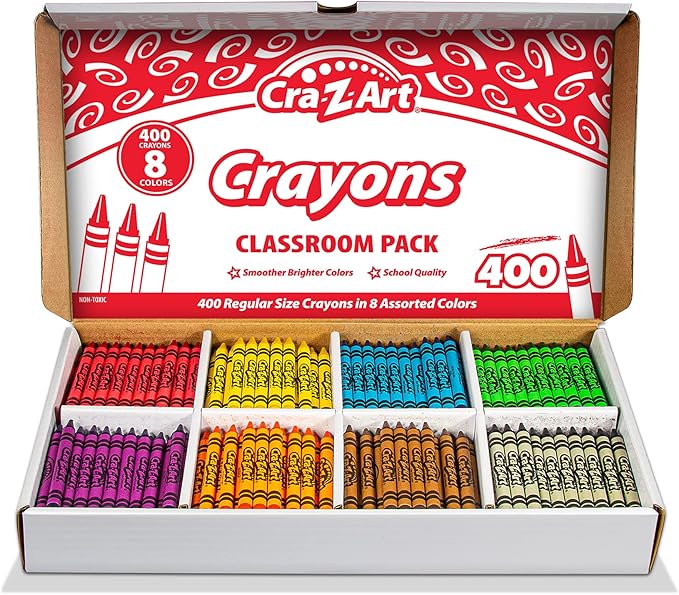 Cra-Z-Art Crayon Bulk Class Pack 400ct 8 Assorted Colors, Back To School Supply List Essential, Bulk Pack for School Supply Rooms and In Class For Teachers