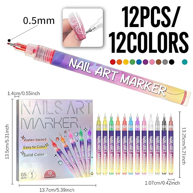 12 Colors Nails Art Pens Set,Upgraded 3D Nails Art Markers for Gel Nails,DIY Nails Art Marker Drawing Painting Liner Pen,Nails Art Nail DIY Decoration for Kids(A-1 Set)