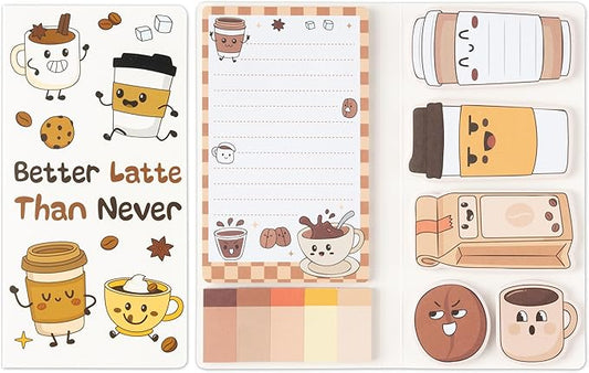 B1ykin Cute Sticky Notes Set - Better Latte Than Never Self-Stick Notes Pad, 550 Sheets Writing Memo Pages Sticky Notepad for Teacher Appreciation Gifts, School Office Party Favors Supplies (Latte)