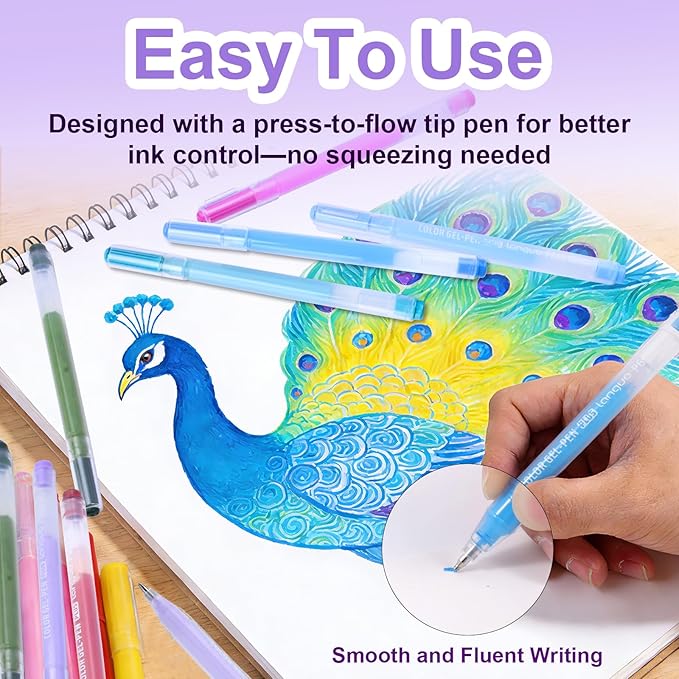 54 Colored Multifunctional Gel Pen Set, Medium Point Glitter Gel Pens, Art Acrylic Paint Markers for Drawing, Coloring Books, Rock Painting, Bold and Bright Coloring Kit