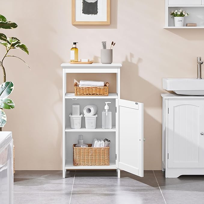 Yaheetech Single Door Floor Cabinet, Bathroom Free Standing Storage Organizer with Adjustable Shelf, Narrow Side Cabinet for Living Room, White