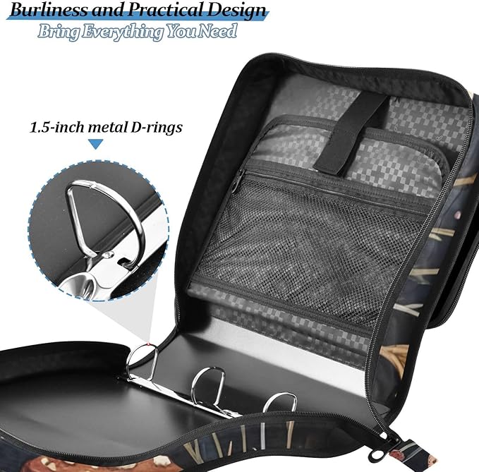 3 Ring Zipper Binder with Shoulder Strap Mushrooms Flowers Butterflies (2) 1.5 inch Binders Keeper Large Capacity Multi Pockets for School Office Supplies