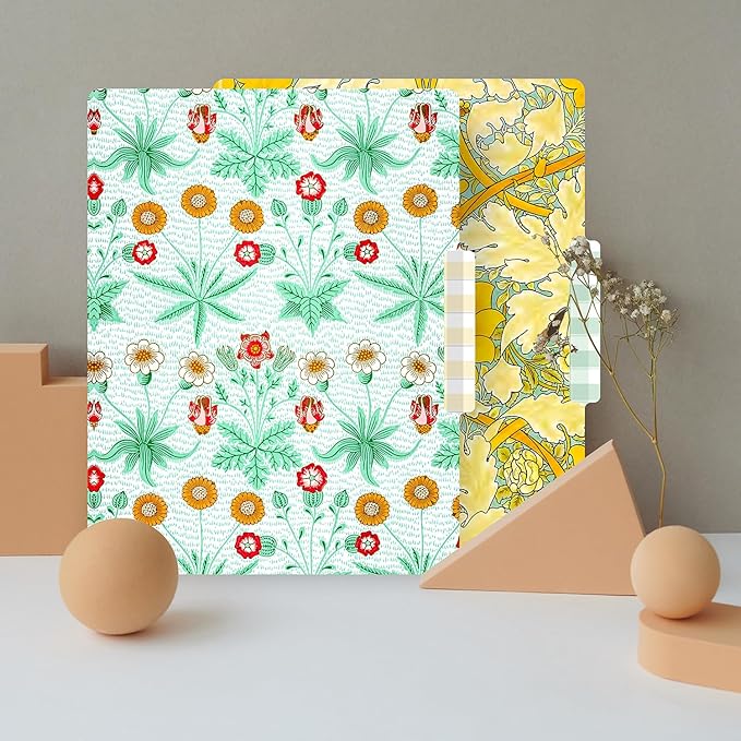 PARTH IMPEX 12 Pack William Morris Decorative File Folders, 1/3 Cut Tab with Assorted Positions, Letter Size Paper Holders (9.75” x 11.75”) Matte Finish Laminated for Office School Work
