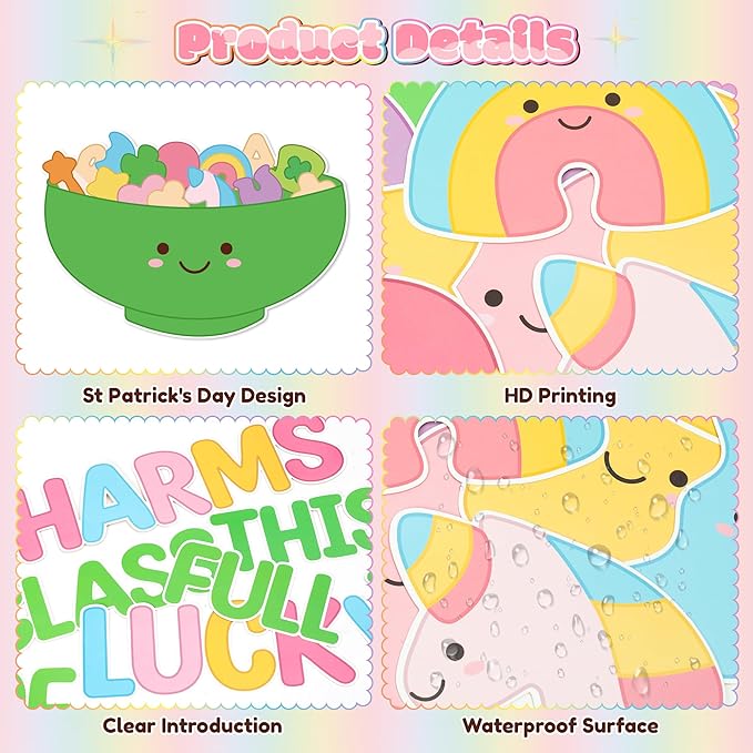 St. Patrick's Day Bulletin Board - 118pcs Lucky Charms Cutout with Banner Decor Set, Shamrock Rainbow Clover Chalkboard Classroom Wall School Accents Ideas Kits for Irish Day Party Supplies