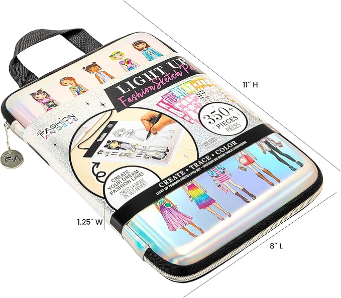 Fashion Angels Fashion Design Light Up Sketch & Tracing Pad, Includes Holograpic Carrying Case, USB, Ultra Thin Tablet, 350+ Stencils & Stickers, Ideal for Kids Ages 8+