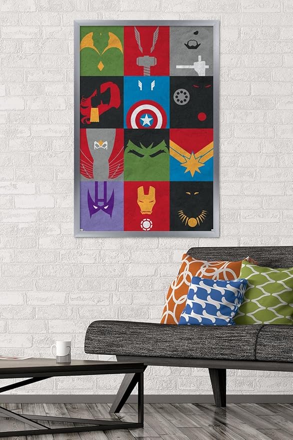 24X36 Marvel Comics Avengers - Minimalist Grid Wall Poster, 36L" x 24W", Silver Framed Version