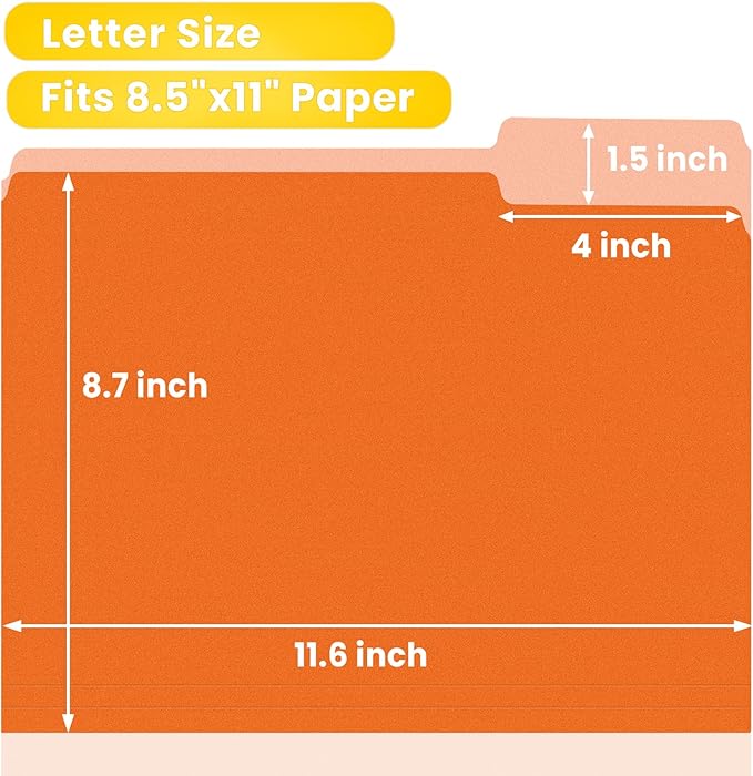 SUNEE File Folders, 18 Pack Manilla Folders 8.5 x 11, 1/3 Cut Tab for Easy Labeling and Organization, Durable Standard Paper for Home, Office, School Filing, Orange