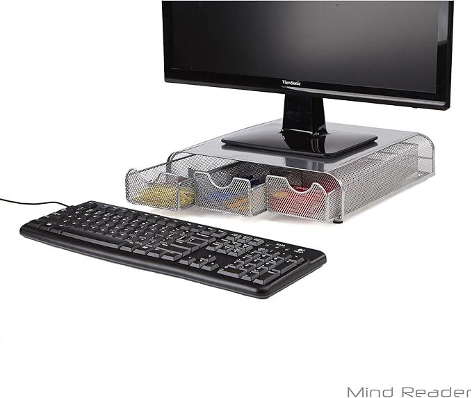 Mind Reader Perch Monitor Stand Desk Organizer, Silver Metal Mesh (Pack of 2)