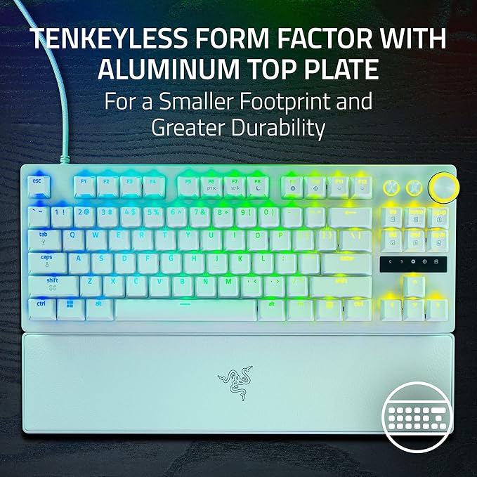 Razer Huntsman V3 Pro TKL 8KHz Esports Gaming Keyboard: Analog Optical Switches Gen 2-8000 Hz Polling Snap Tap - Rapid Trigger - Adjustable Actuation - Media Controls - PBT Keycaps - White