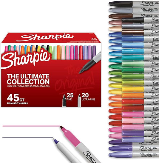 Sharpie Permanent Markers Ultimate Collection Ultra Fine And Fine Tip Markers Great For Teacher And Classroom Supplies Art Supplies Bulk Marker Set Assorted Colors 45 Count