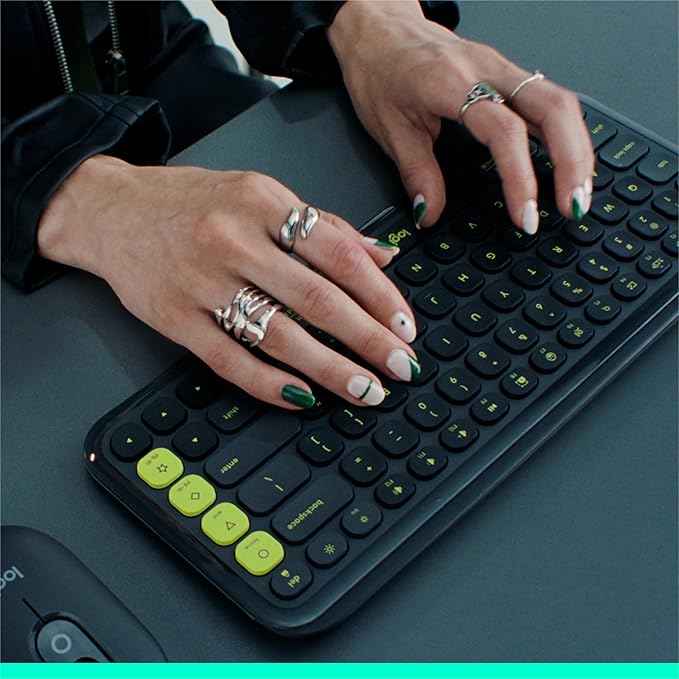 Logitech POP ICON Keys Wireless Bluetooth Keyboard, Comfortable Typing, Programmable Keys, Easy-Switch Between up to 3 Devices, for Laptop, Tablet, PC – Graphite and White