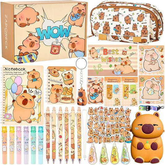Cute Capybara Stationery Gift Set for Kids,30 Piece Animal Theme School Supplies Kit with Pencil Case,Notebook & Stickers,Practical and Fun for Birthday,Easter& Festivals Gift Girls Boys